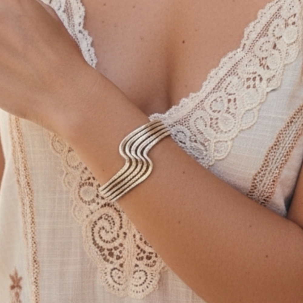 ✨️Sterling Silver Stacked Wave Cuff Bracelet!